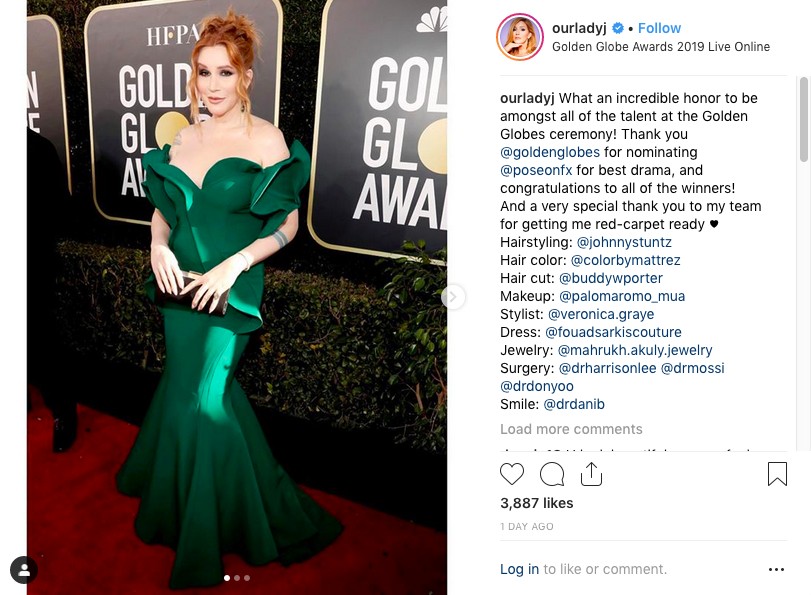 A atriz, produtora e roteirista Our Lady J celebrando nas redes sociais a vestimenta utilizada por ela no Globo de Ouro 2019 (Foto: Instagram)