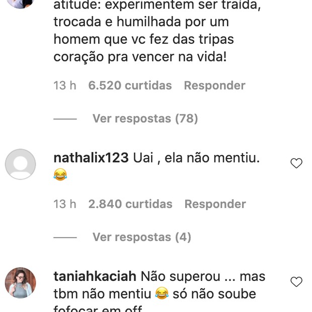Comentários sobre Zilu (Foto: Reprodução/Instagram)