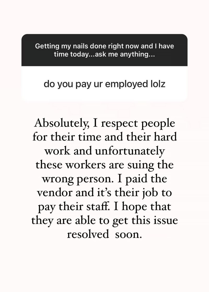 Declaração de Kim Kardashian sobre as acusações de que ela não teria pagado seus funcionários (Foto: Reprodução / Instagram)