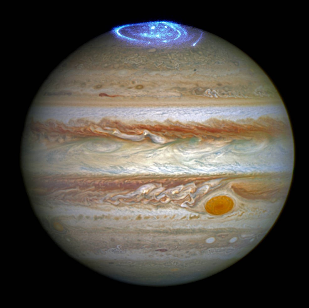 Auroras na atmosfera de Júpiter (Foto: NASA, ESA, e J. Nichols (University of Leicester))