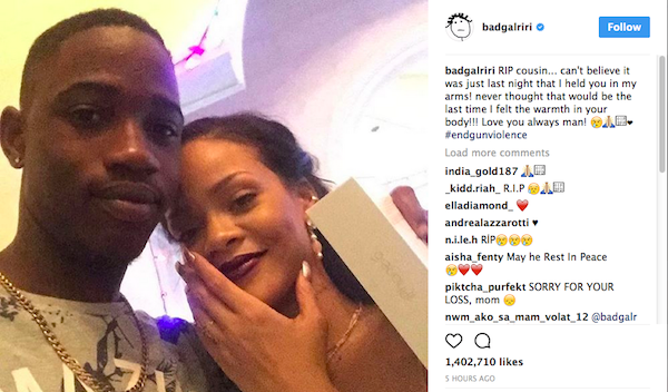 O post da cantora Rihanna homenageando o primo que foi morto na noite de Natal (Foto: Instagram)