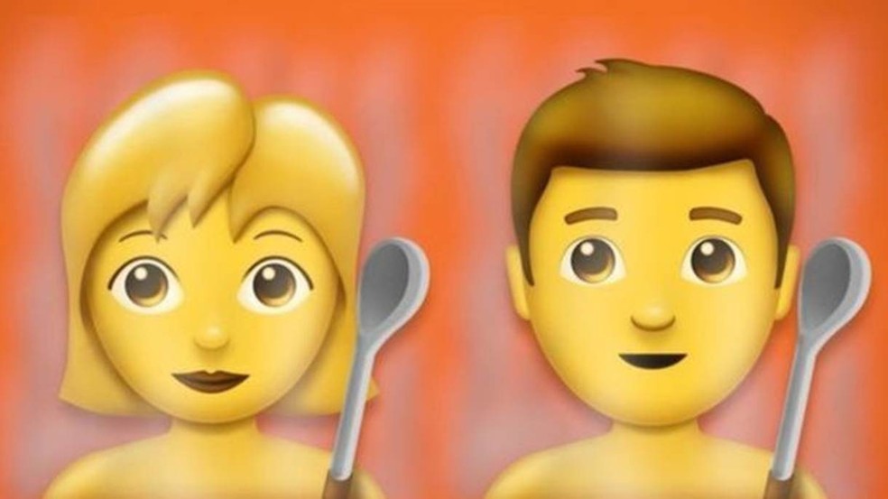 Emoticon de mulher e homem segurando colher na sauna é uma das figuras estranhas na nova atualização de caracteres (Foto: Reprodução/Emojipedia)