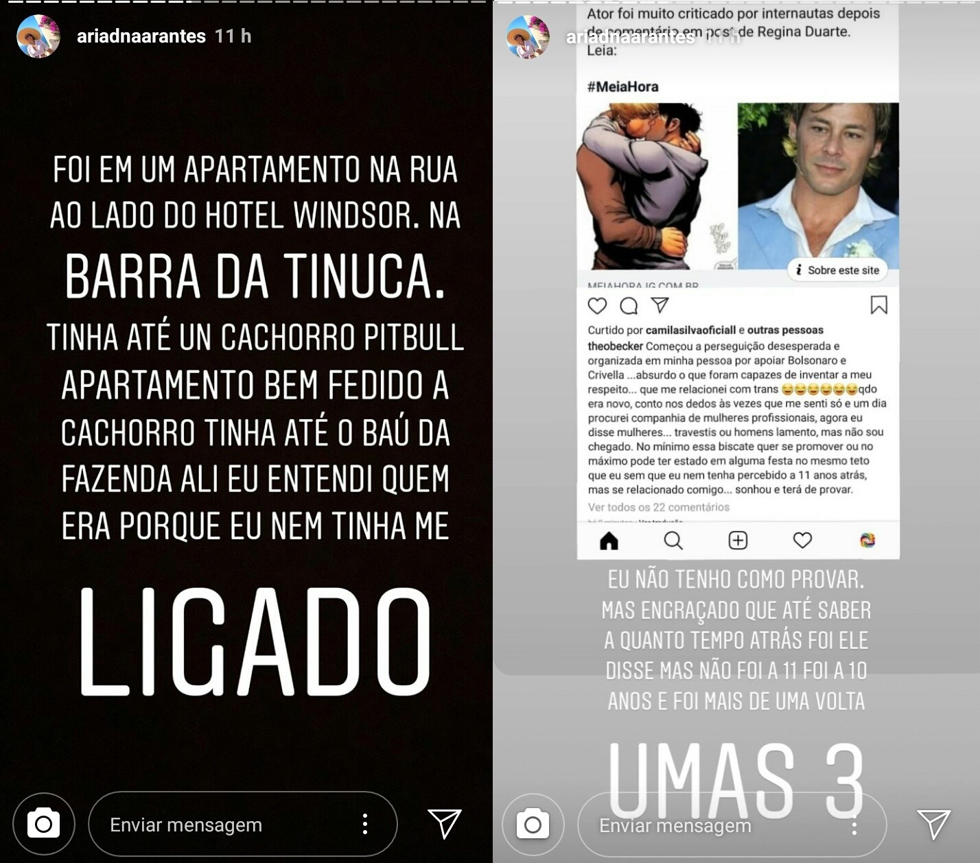 Ariadna Arantes responde post de Théo Becker (Foto: Reprodução/Instagram)