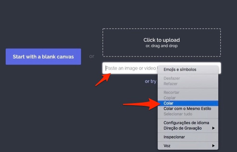 Ação para colar um link de vídeo do YouTube no serviço online Kapwing — Foto: Reprodução/Marvin Costa