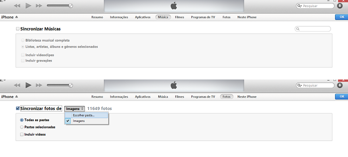 Transferência de arquivos pelo iTunes tem o mesmo modelo básico (Foto: Reprodução/Thiago Barros)