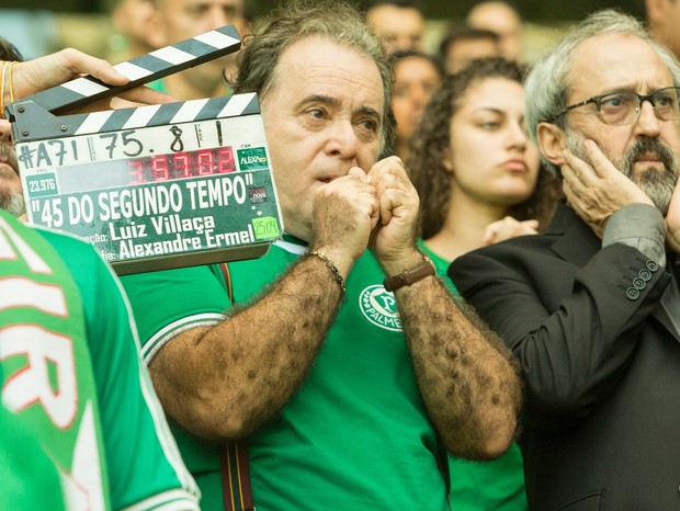 Tony Ramos e Ary França durante as filmagens de 45 do Segundo Tempo (Foto: Divulgação/Globo Filmes)