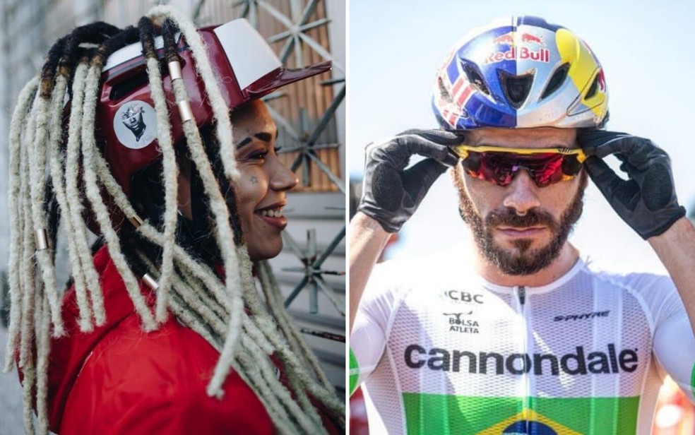 Comparação entre capacete Fortheblacks e capacete convencional, usado pelo ciclista Henrique Avancine — Foto: Divulgação; Redes sociais