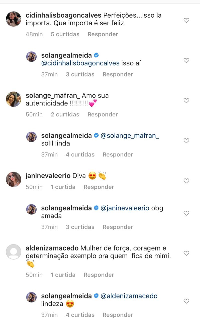 Solange Almeida responde internautas em post sem retoques (Foto: Reprodução/Instagram)