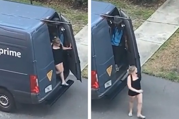 Entregador é flagrado por câmeras levando mulher em van durante o trabalho (Foto: Reprodução / TikTok)