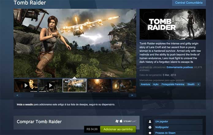 Tomb Raider vendido no Steam (Foto: Reprodução/Felipe Vinha)