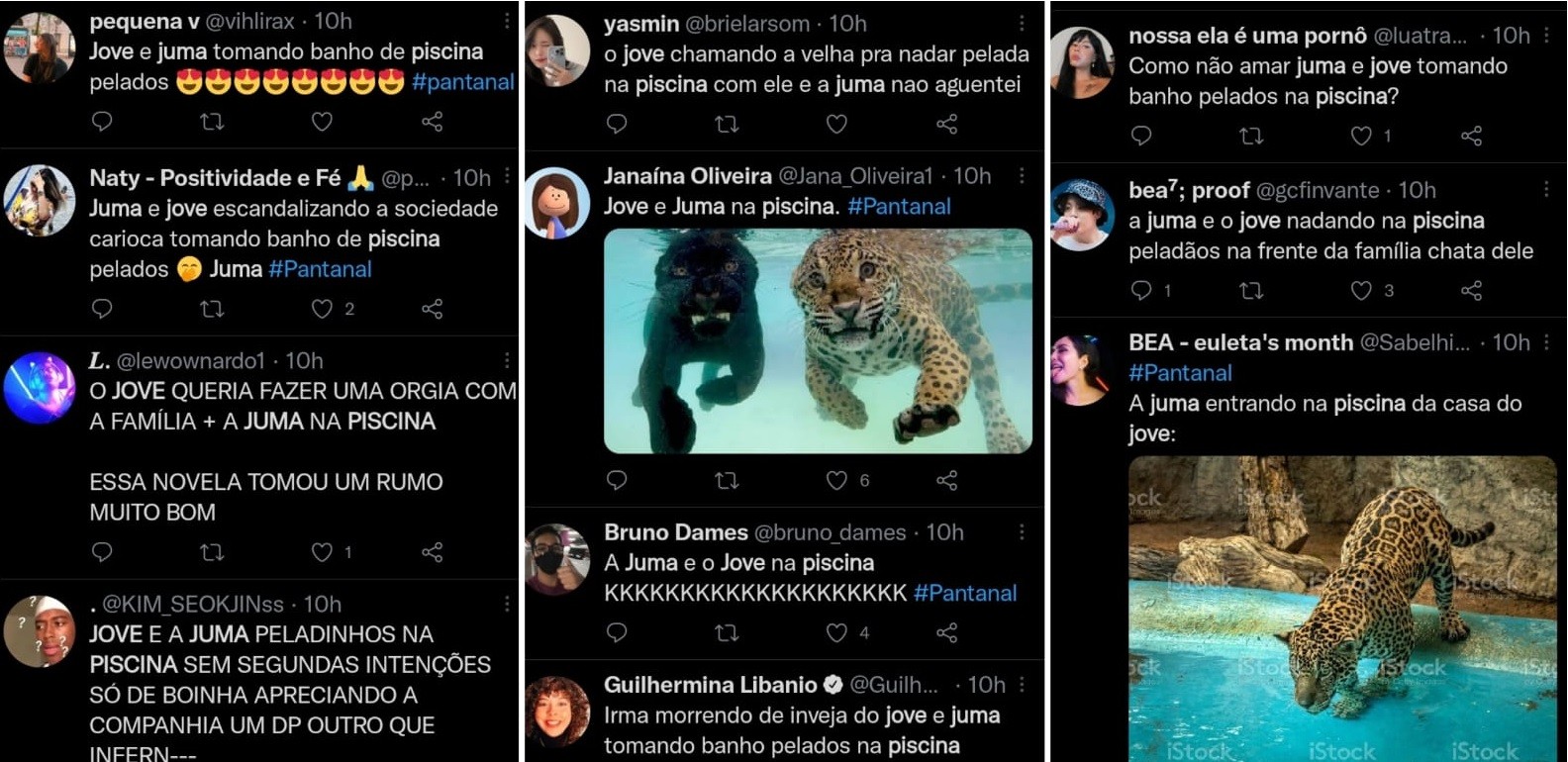Juma (Alanis Guillen) e Jove (Jesuíta Barbosa) tomam banho de piscina pelados e agitam as redes sociais (Foto: Reprodução/Twitter)