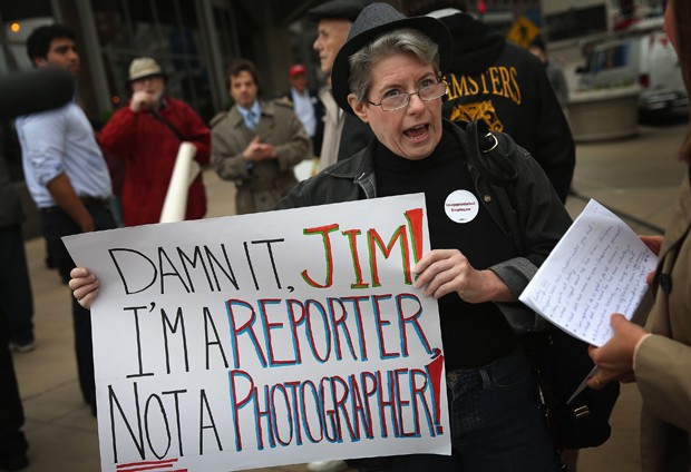 Jornalistas se juntaram ao protesto (Foto: Scott Olson/Getty Images/AFP)