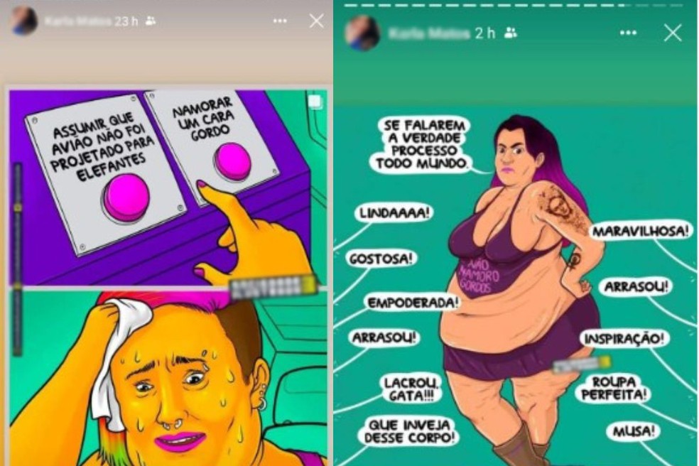 Mulher é acusada de compartilhar publicações de caráter gordofóbico e misógino — Foto: Reprodução