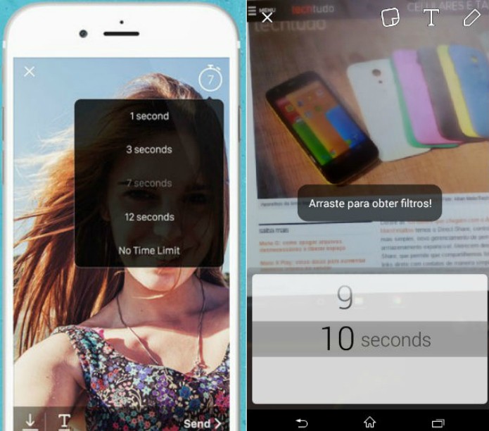 Snapchat e Viber Wink permitem bate-papo, com ícones divertidos, mas só o app da Viber requer instalação de programa extra para funcionar (Foto: Reprodução/Luciana Vieira)