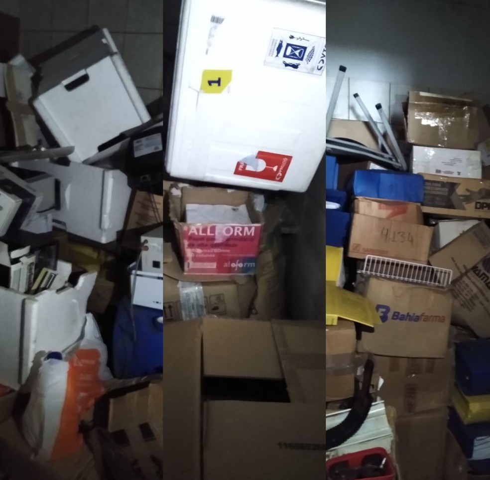 Exames foram encontrados amontoados em caixas — Foto: Divulgação /Sindespi