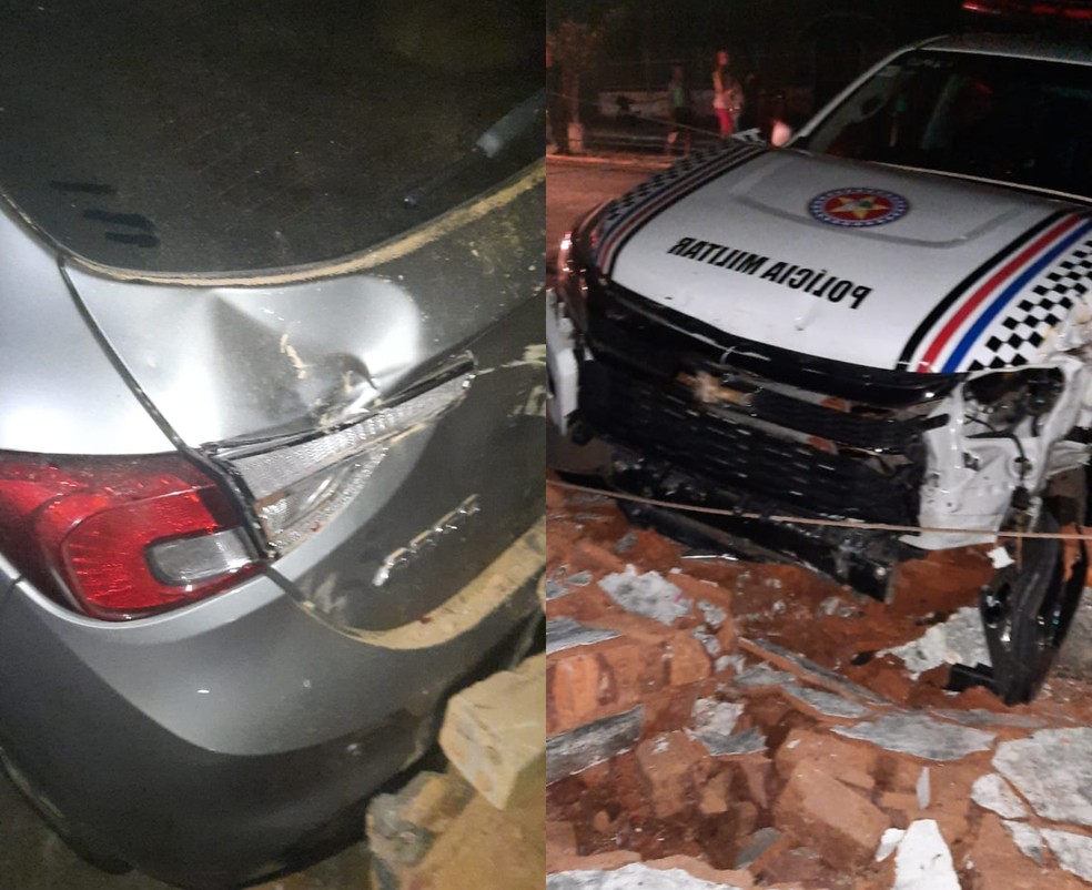 Veículos que estavam no estacionamento do hospital foram atingidos pelos destroços. — Foto: Reprodução/Redes sociais