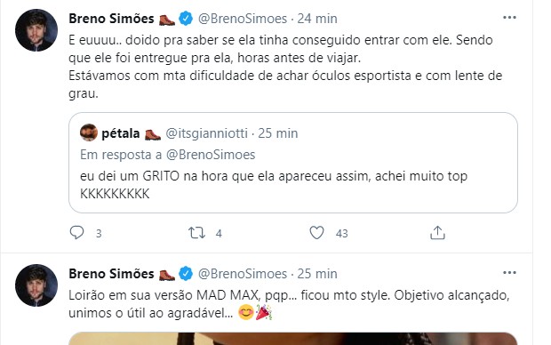 Breno Simões fala de Paula Amorim em No Limite e óculos usado por ela (Foto: Reprodução/Twitter)