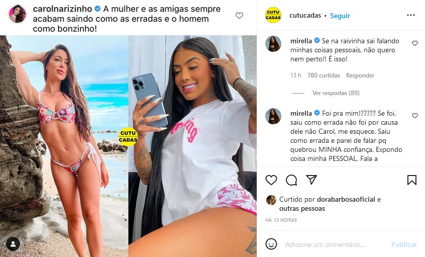 MC Mirella e Carol Narizinho trocam farpas (Foto: Reprodução/Instagram)