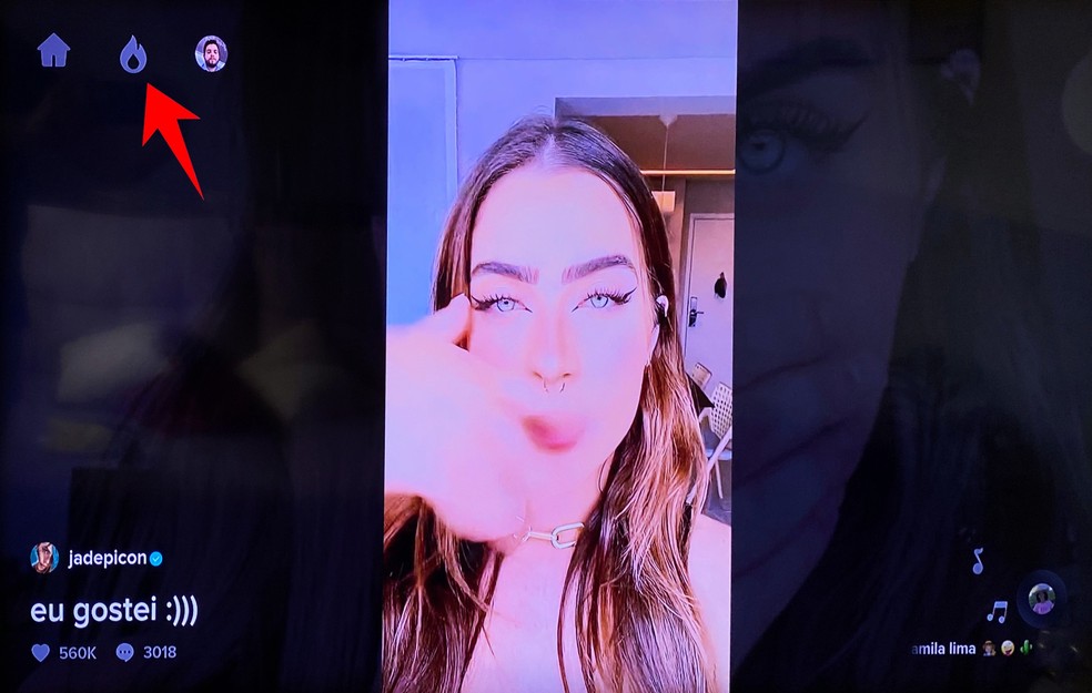 É possível acessar página de recomendações de vídeos do TikTok pela TV — Foto: Reprodução/Rodrigo Fernandes