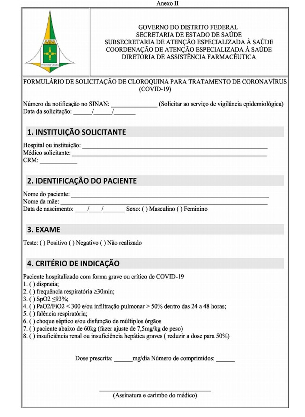 Termo de consentimento para uso da cloroquina contra Covid-19 no DF — Foto: SES-DF/Reprodução