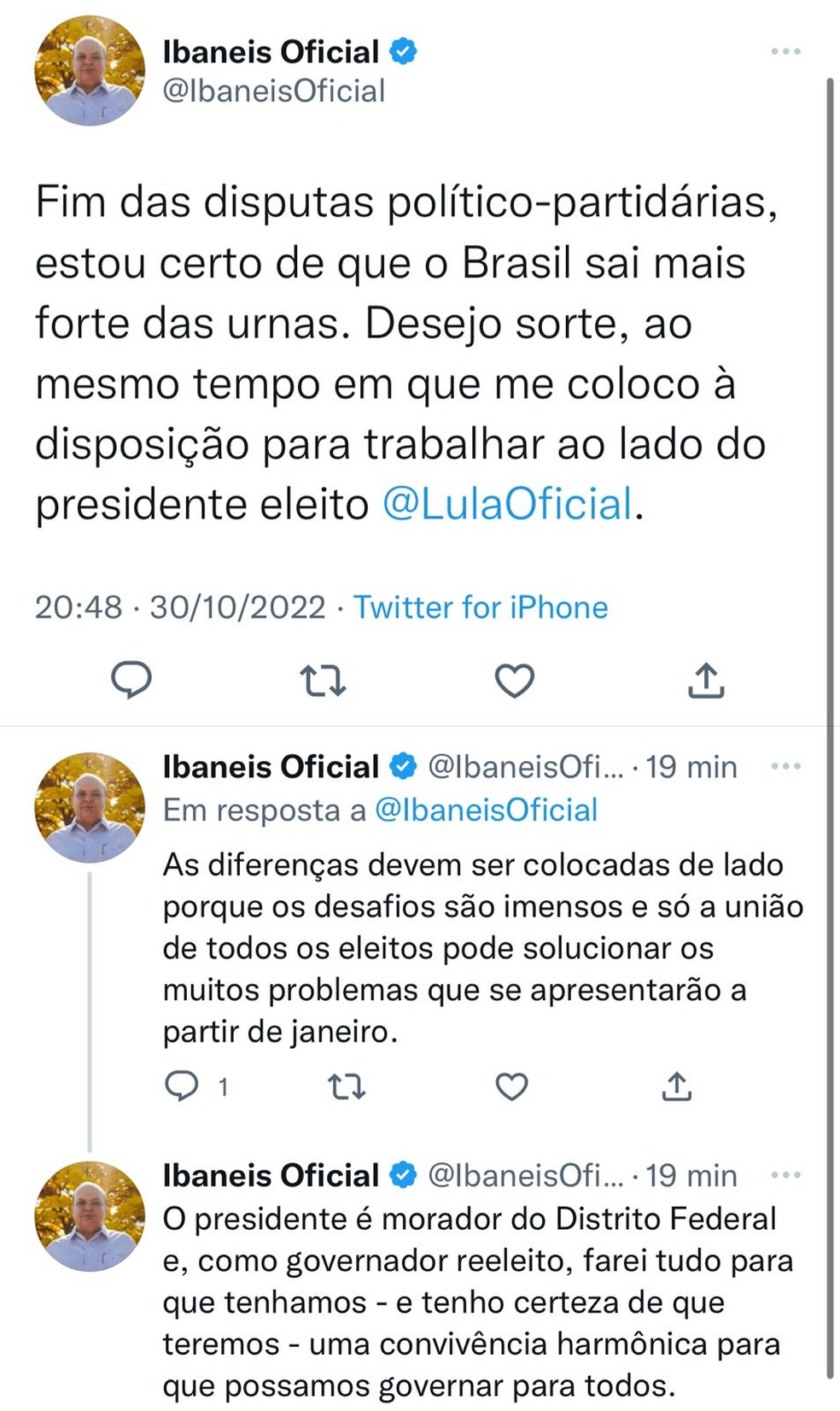 Governador do DF, Ibaneis Rocha (MDB), fala sobre eleições do presidente Lula (PT) — Foto: Twitter/Reprodução