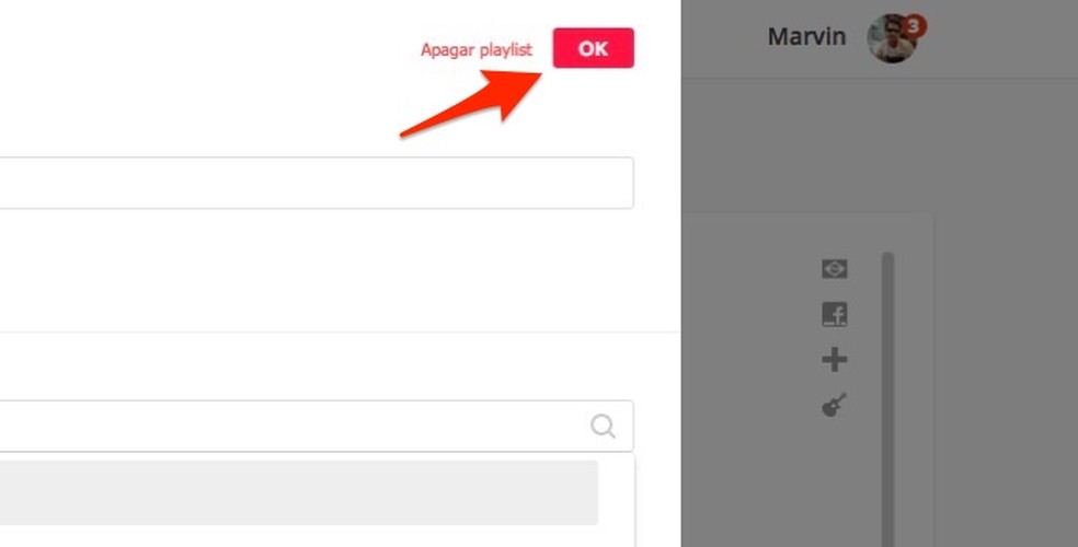 Ação para salvar uma playlist criada no serviço online Ouvir Música — Foto: Reprodução/Marvin Costa