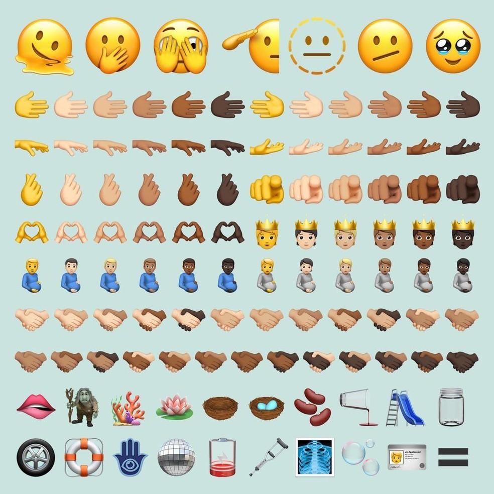 Novos emojis adicionados ao sistema iOS com a atualização 15.4 — Foto: Reprodução/Emojipedia