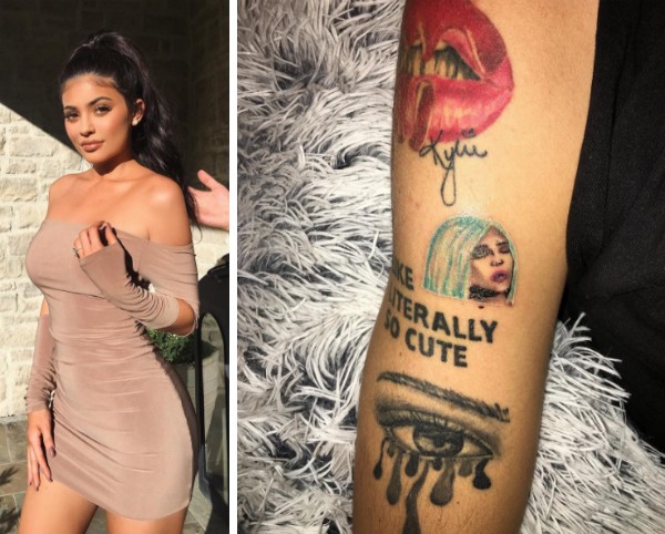 A celebridade Kylie Jenner e a tatuagem em sua homenagem (Foto: Instagram)