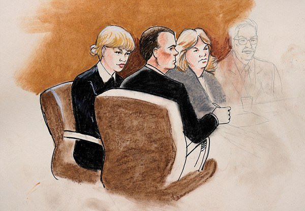 Uma reconstituição ilustrada do julgamento do homem acusado de assediar Taylor Swift  (Foto: Divulgação)