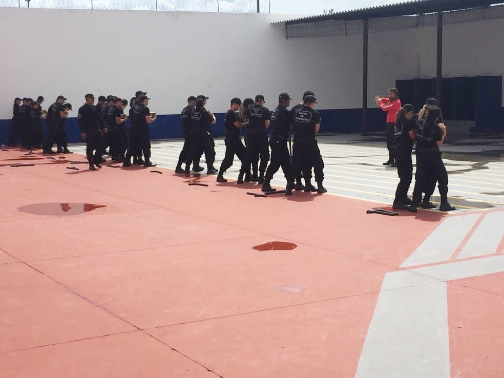 Agentes penitenciÃ¡rios do RN durante treinamento (arquivo) â€” Foto: Sejuc/DivulgaÃ§Ã£o