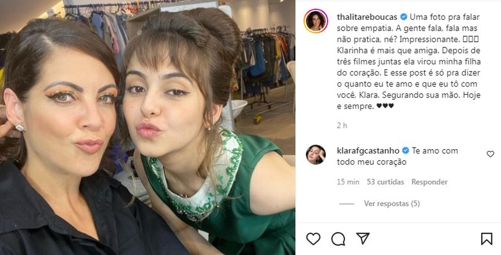 Klara Castanho comenta post de Thalita Rebouças — Foto: Reprodução