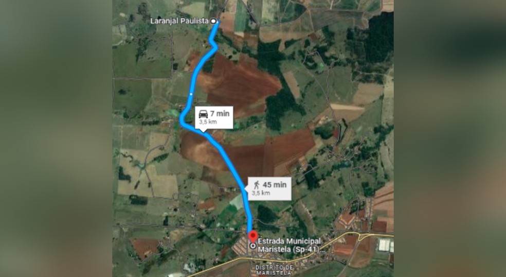 Suspeitos percorreram 3,5 km com mãe e filha encontradas carbonizadas em Laranjal Paulista (SP) — Foto: Google Maps/Reprodução