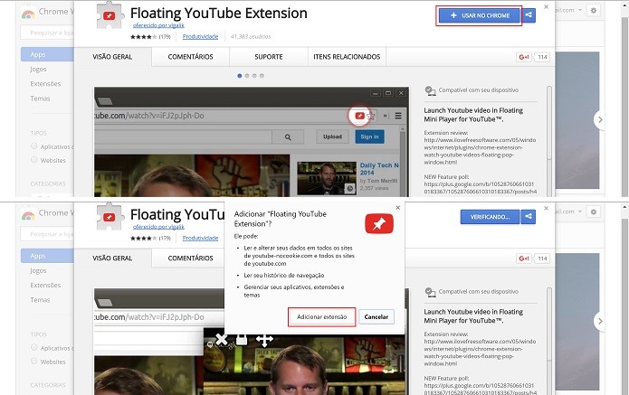 YouTube pode ter vídeos em janelas flutuantes através de extensão para Google Chrome (Foto: Reprodução/Elson de Souza)