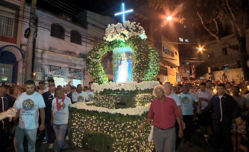 Edições de 2020 e 2021 da Festa da Penha aconteceram apenas de forma virtual, por conta da pandemia — Foto: Reprodução/TV Gazeta