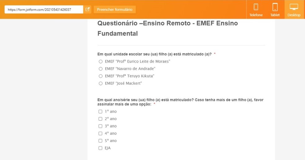Questionário da educação deve ser respondido nesta semana em Adamantina — Foto: Reprodução