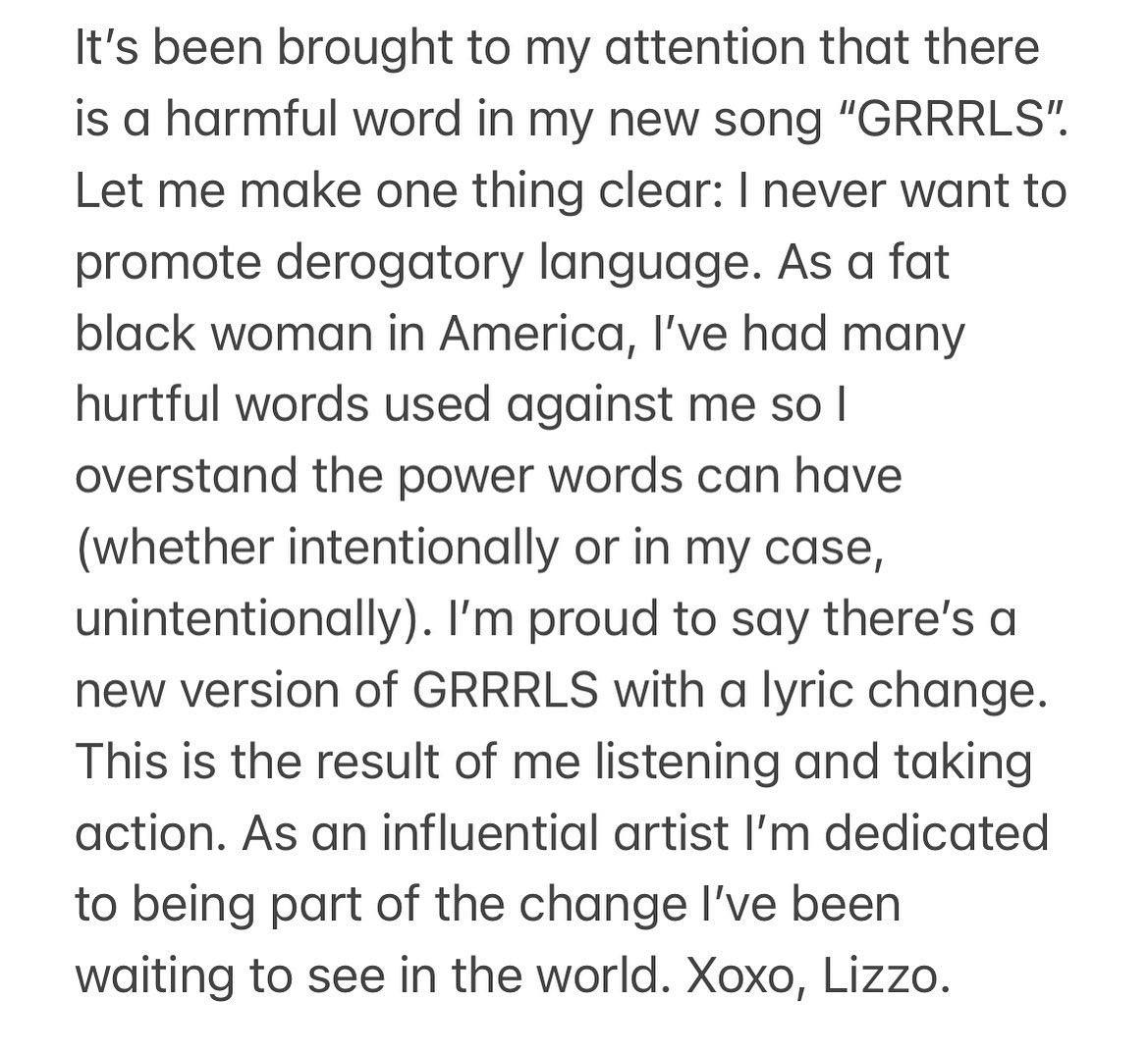 Comunicado da rapper Lizzo (Foto: reprodução instagram)