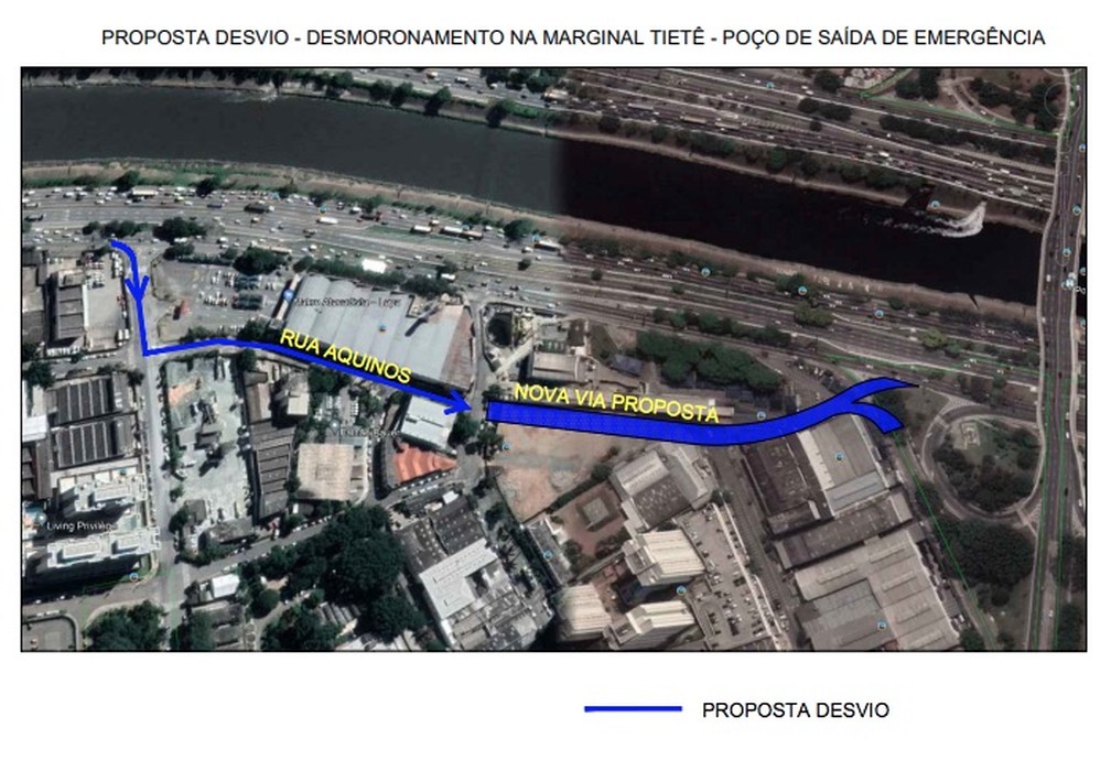 Rota alternativa que vai ser criada na Marginal do Tietê, segundo o decreto publicado pelo Prefeito Ricardo Nunes (MDB) nesta quarta-feira (2). — Foto: Reprodução/Diário Oficial
