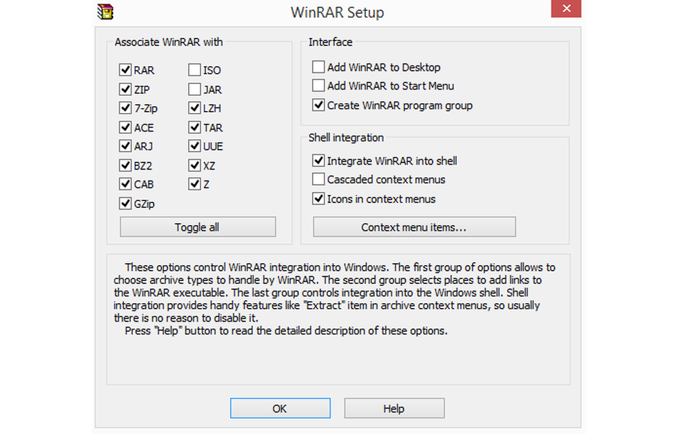 Programa permite customizar com quais formatos vai trabalhar (Foto: Reprodução/WinRAR) — Foto: TechTudo