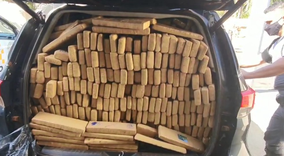 Tabletes de maconha foram encontrados dentro de um carro em Monte Aprazível  — Foto: Monte Aprazível Notícias/Lucas Ribeiro