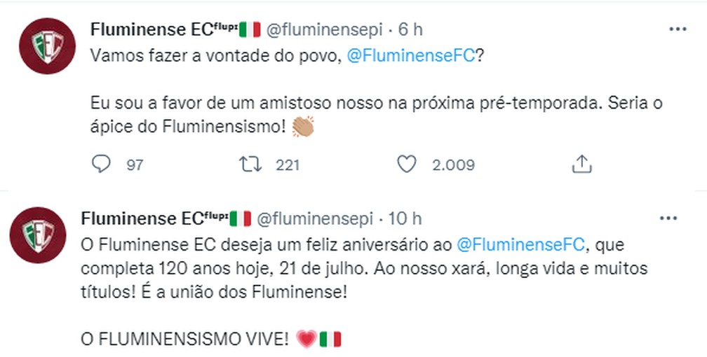 Fluminense-PI do Piauí no Twitter  — Foto: Reprodução/Twitter