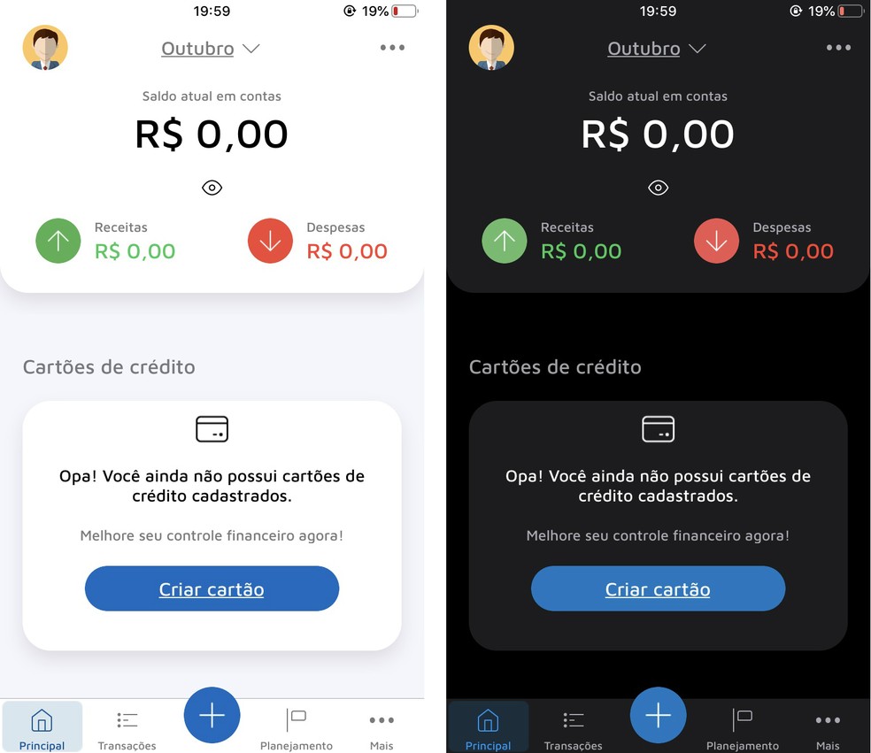App Mobbils ganha cores escuras com o modo noturno — Foto: Reprodução/Rodrigo Fernandes