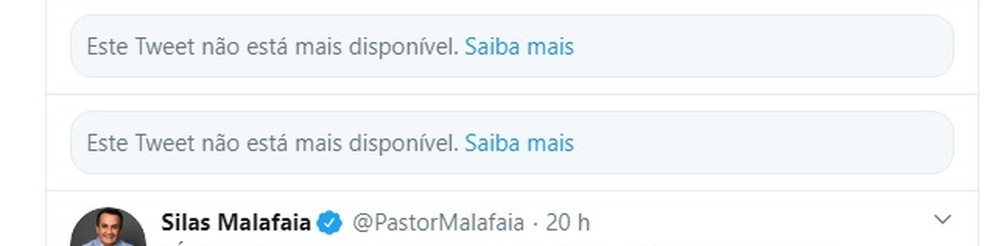 Twitter apaga posts de Silas Malafaia  — Foto: Reprodução Twitter/@PastorMalafaia