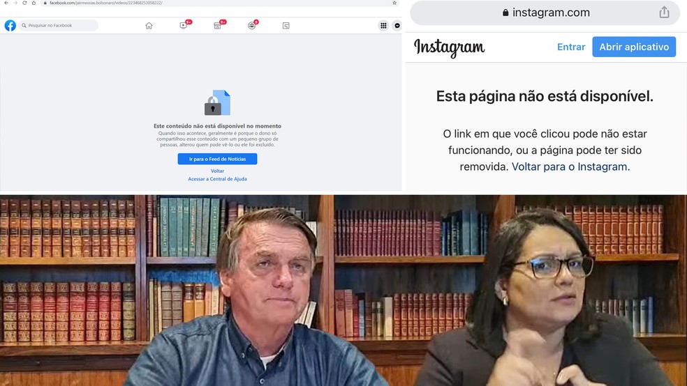 Facebook tirou do ar live de Bolsonaro com mentira sobre vacina da Covid e Aids — Foto: Reprodução