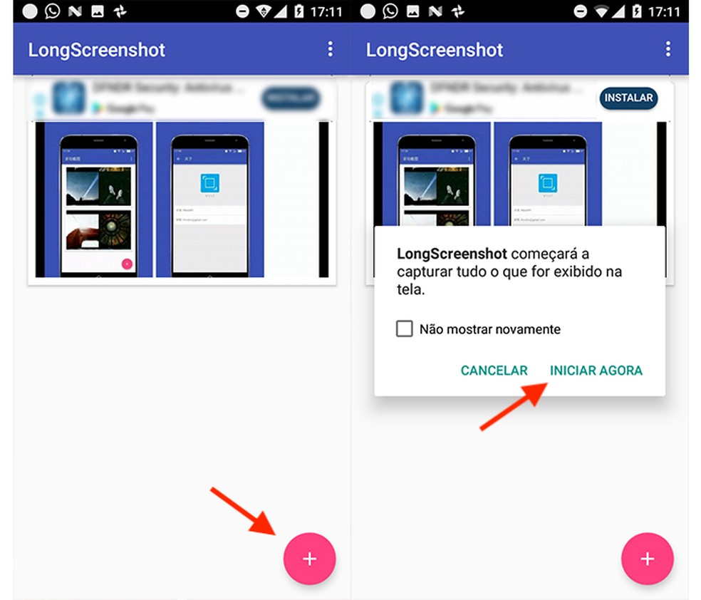 Opção para iniciar o aplicativo LongScreenshot para Android (Foto: Reprodução/Marvin Costa)