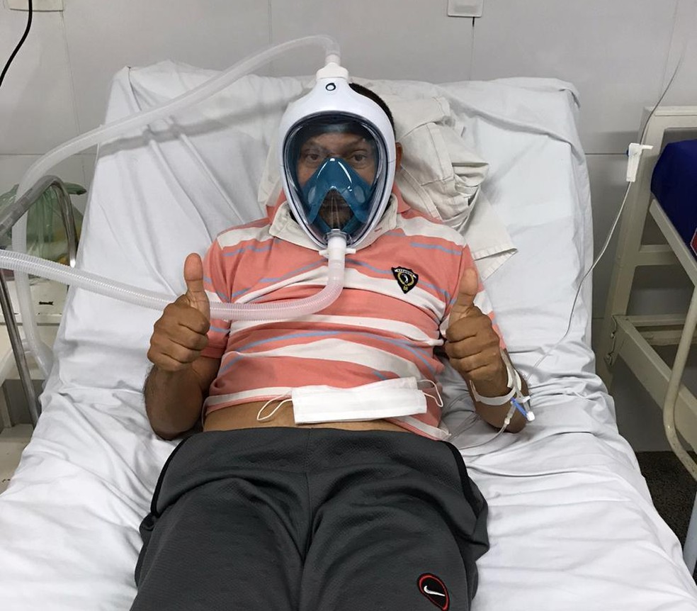 Antônio Francisco na fase final do tratamento para a Covid-19 — Foto: Arquivo Pessoal /Vitória Vivian
