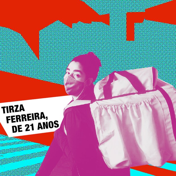 Tirza Ferreira, de 21 anos, é estudante de Pedagogia em Porto Alegre, Rio Grande do Sul, e virou entregadora da Rappi há 4 meses (Foto: Mariana Simonetti)