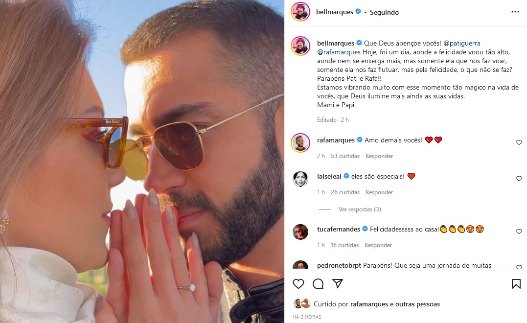 Bell Marques anuncia noivado de Patrícia Guerra e Rafa Marques (Foto: Reprodução/Instagram)