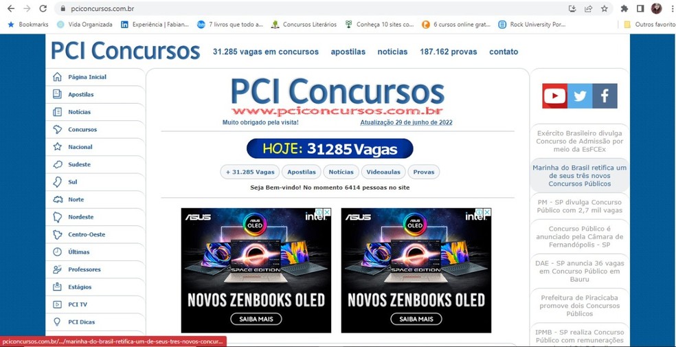 PCI Concursos permite pesquisar concursos em aberto e encerrados por todo o Brasil — Foto: Reprodução/PCI Concursos