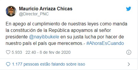 O diretor da Polícia Civil Nacional, Mauricio Arriaza Chicas, também reiterou seu apoio a Bukele (Foto: Reprodução/Twitter)