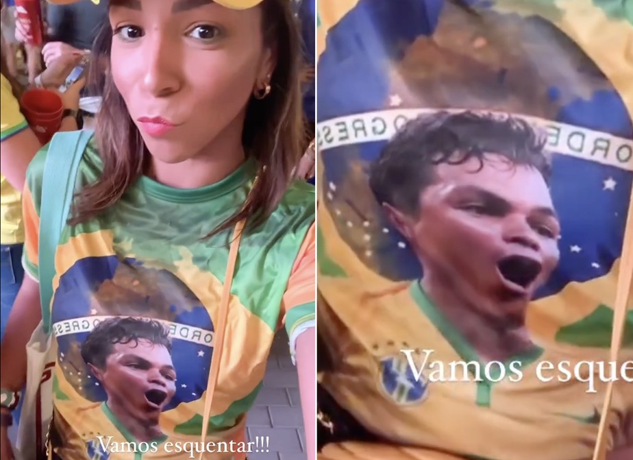 Belle Silva usa camisa com rosto de Thiago Silva
